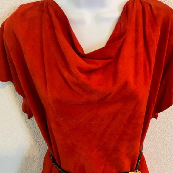Designer Sample 3pc RED Suede LEATHER Ragged Edge TOP SKIRT &BLACK Snake BELT ~M - Picture 2 of 14